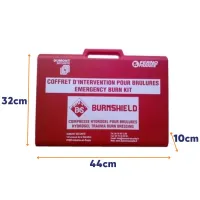 Trousse de secours vide rouge pour kit brulure avec reglette dimensions